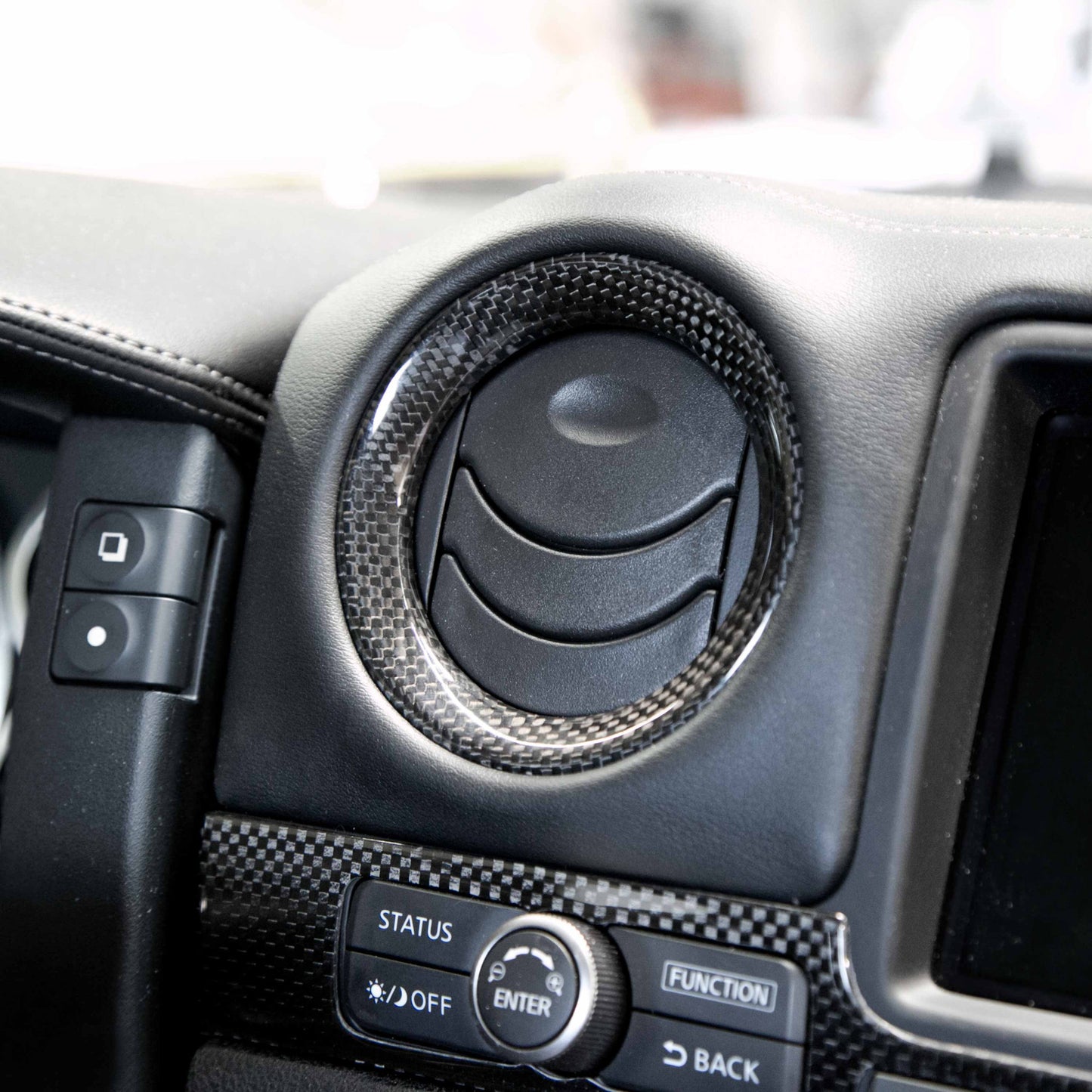 Carbon Fiber Interior Trim Set For 2009-2016 Nissan GT-R - 6 Pcs *Set Includes: Mirror Control Panel Cover (1), Navigator Cover (1), Air Vents Cover (4)