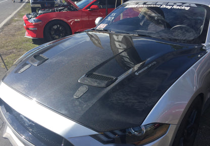 2018 - 2023 FORD MUSTANG TYPE-OE DOUBLE-SIDED CARBON FIBER HOOD
