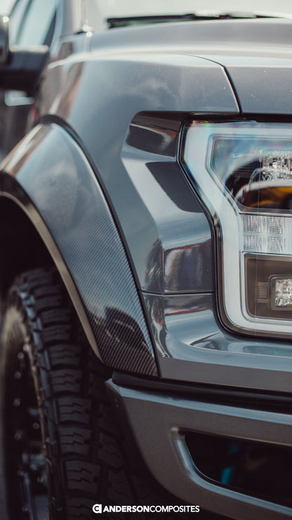 2017-2020 FORD RAPTOR CARBON FIBER TYPE-WIDE FRONT FENDER FLARES (PAIR)