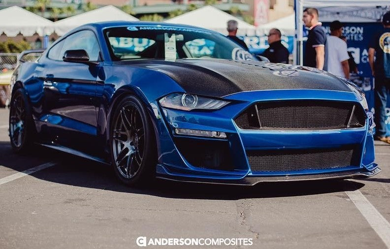 2018 - 2023 Ford Mustang Type-ST (GT500 Style) Fiberglass Front Bumper with Carbon Fiber Grille/Front Lip