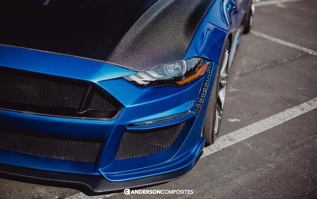 2018 - 2023 Ford Mustang Type-ST (GT500 Style) Fiberglass Front Bumper with Carbon Fiber Grille/Front Lip