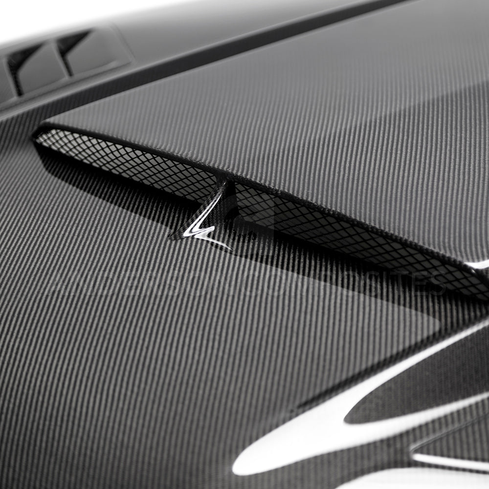 2018-2023 FORD MUSTANG RAM AIR DOUBLE SIDED CARBON FIBER HOOD