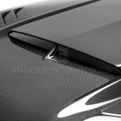 2018-2023 FORD MUSTANG RAM AIR DOUBLE SIDED CARBON FIBER HOOD