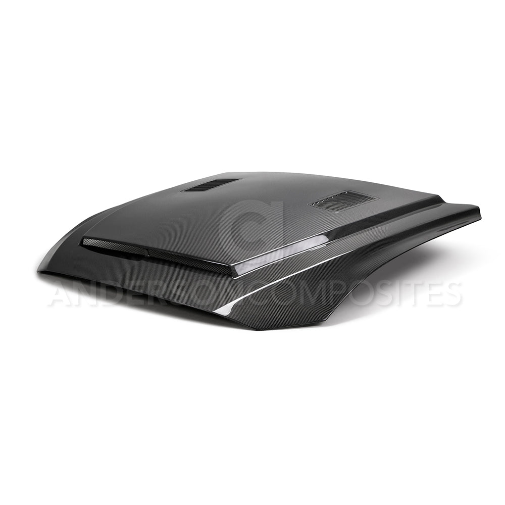 2018 - 2023 FORD MUSTANG SUPER SNAKE STYLE DOUBLE-SIDED CARBON FIBER HOOD