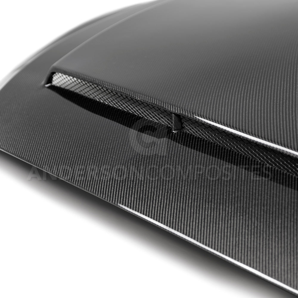2018 - 2023 FORD MUSTANG SUPER SNAKE STYLE DOUBLE-SIDED CARBON FIBER HOOD