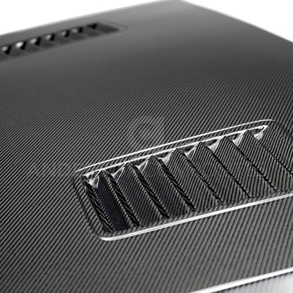 2018 - 2023 FORD MUSTANG SUPER SNAKE STYLE DOUBLE-SIDED CARBON FIBER HOOD