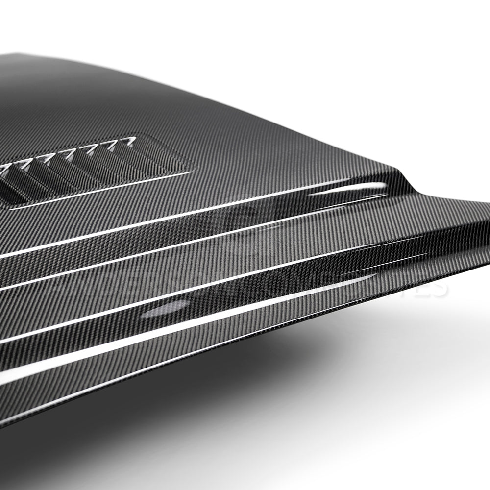 2018 - 2023 FORD MUSTANG SUPER SNAKE STYLE DOUBLE-SIDED CARBON FIBER HOOD