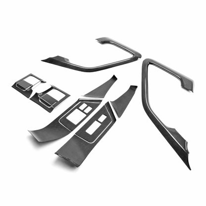 Carbon Fiber Interior Door Trim Set For 2009-2016 Nissan GT-R - 12 Pcs *Set Includes: Door Handle Cover (2), Window Switch Panel Cover (6), Door Lever Surround (4)