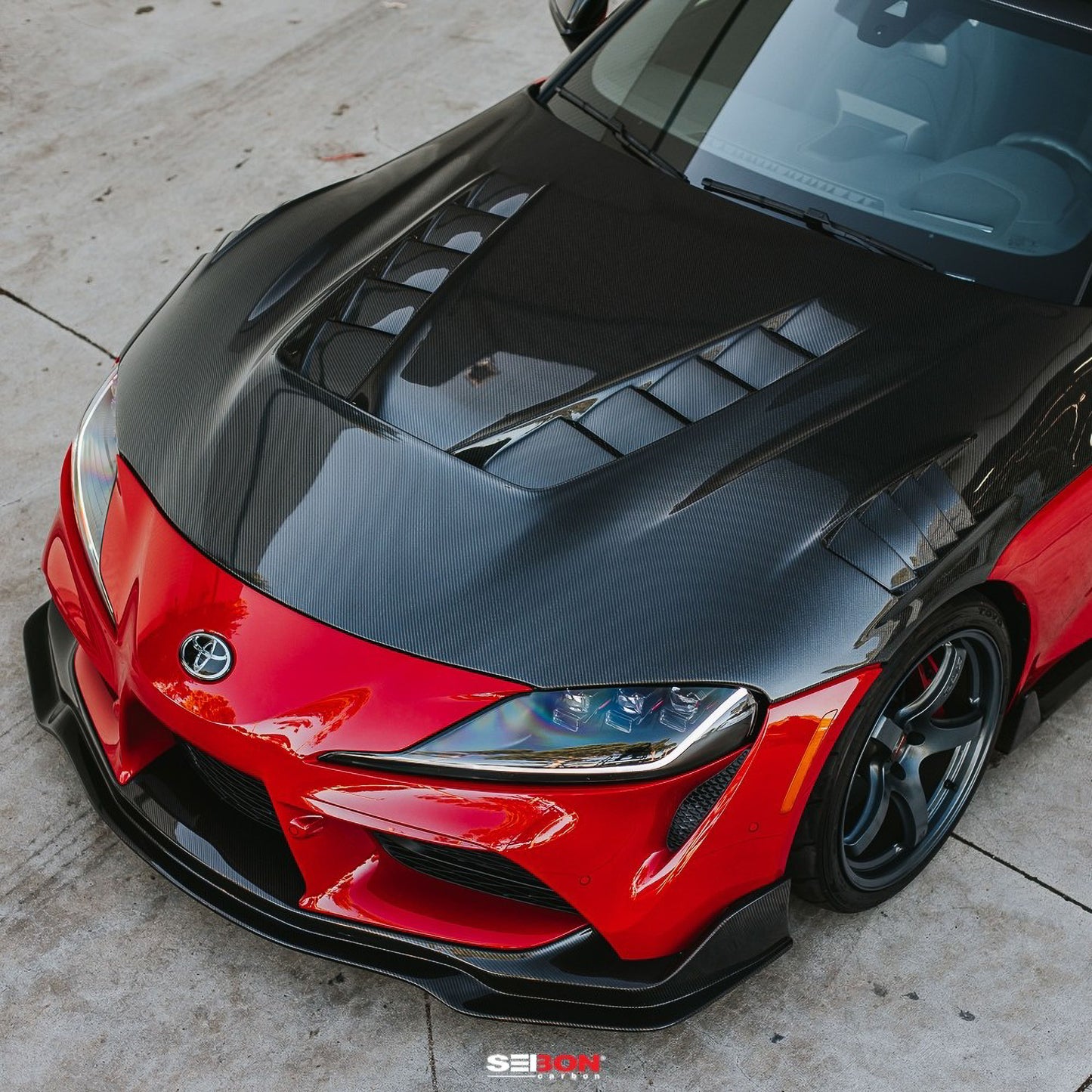 TV-Style Double Sided Carbon Fiber Hood For 2020-2026 Toyota GR Supra